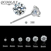 3 мм-8 мм, 1 пара, серебряные круглые серьги-гвоздики для женщин, CZ AAA циркон, серьги-гвоздики для пирсинга, ювелирные изделия из хирургической стали, подарок для женщин и девушек