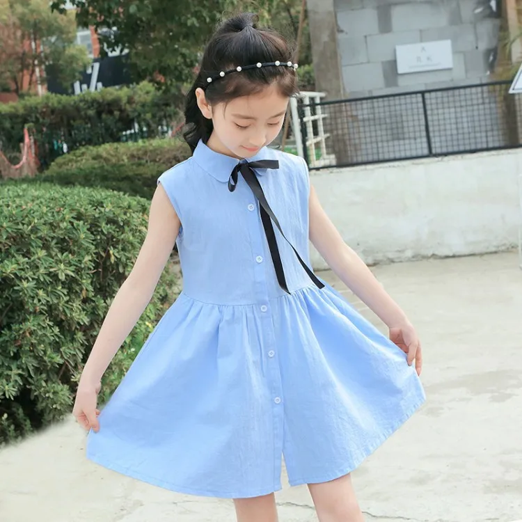 Г. летнее платье для больших девочек свободные хлопковые подростковые платья без рукавов Повседневная детская одежда принцессы для детей