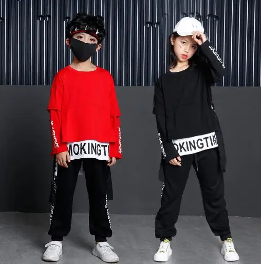 Children Dance Clothing For Girls Boys Long Sleeve Oversize Hip Hop T Shirt Pant Two Pieces Outfits Kids Casual Sport Set children hip hop clothing t shirt long sleeve shirt leggings short pants 4pcs set girls boys street dance costume y919