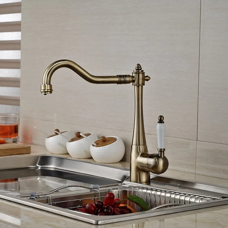 Free Shipping One Hole Swivel Spout Kitchen Sink Faucet Deck Mounted Single Handle Hot and Cold Water Kitchen Mixers deep kitchen sinks Kitchen Fixtures