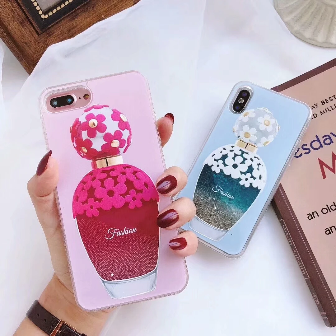 

Fashion Cute Zou Chrysanthemum Perfume Bottle Liqued Cases for iPhone 6 6s 7 8 Plus Glitter quicksand Vase Girl gift Phone Cover
