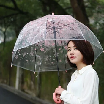 

Fashion Transparent Clear Cherry Blossom Mushroom Apollo Princess Women Rain Umbrella Sakura Long Handle Umbrellas