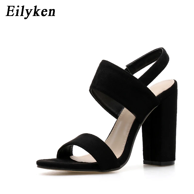 Eilyken/ г. Новые женские босоножки на высоком каблуке босоножки на высоком квадратном каблуке 11 см пикантные женские босоножки для вечеринок Размеры 35-40 - Цвет: Black