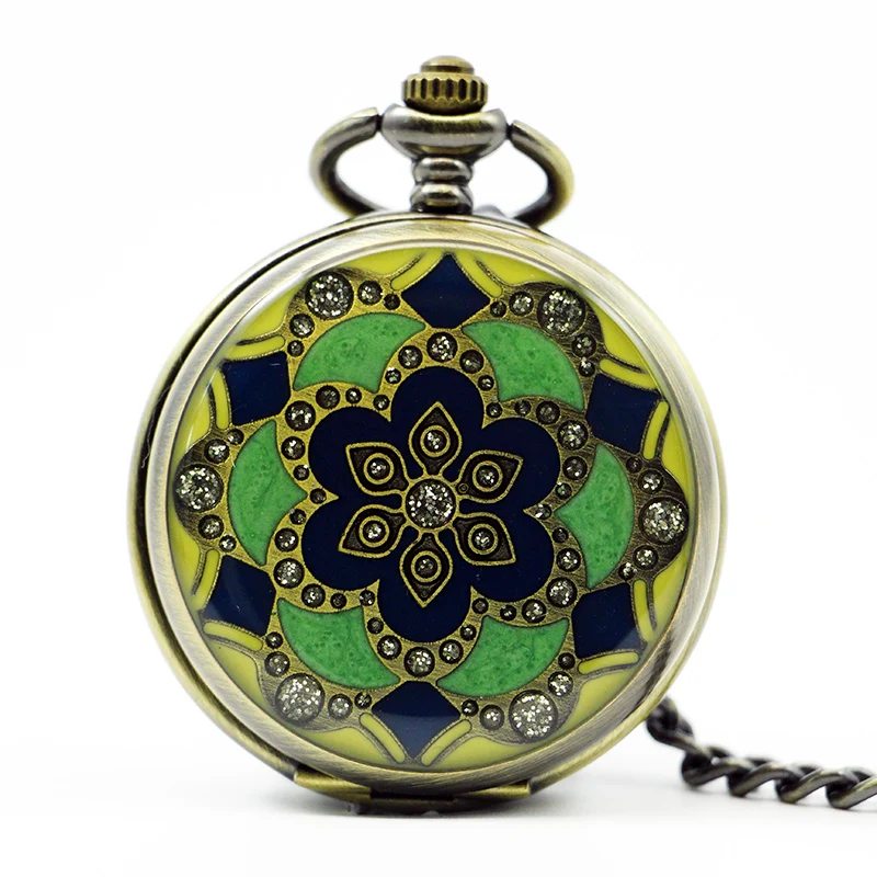 

Bronze Mechanical Pocket Watch Men Graceful Flower Design Roman Numerals Cool Hand Winding Clock Gift for Men Women PJX1200