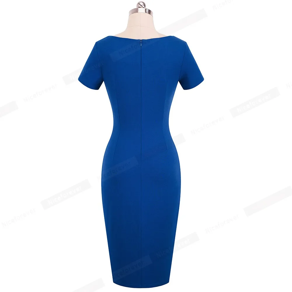 Хорошее-forever винтажное элегантное однотонное лоскутное платье для работы с разрезом vestidos бодикон офисное деловое облегающее женское платье B442