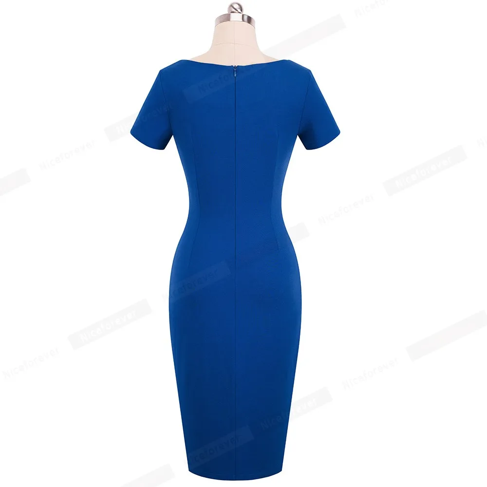 Nice-forever Vintage Elegant Solid Color Patchwork Wear to Work Split vestidos Bodycon Office Business Sheath Women Dress B442 Nice-forever Vintage Elegant Solid Color Patchwork Wear to Work Split vestidos Bodycon Office Business Sheath Women Dress B442