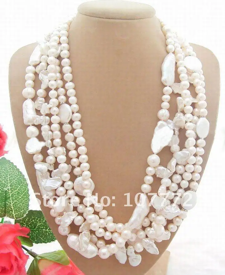 5 strands White Reborn Keshi Pearl Necklace
