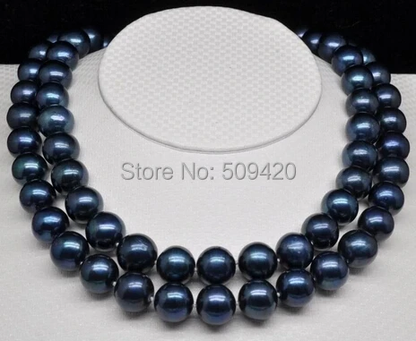 

Free Shipping >>Genuine Cultured 12-13mm AAA black pearl necklaces 33