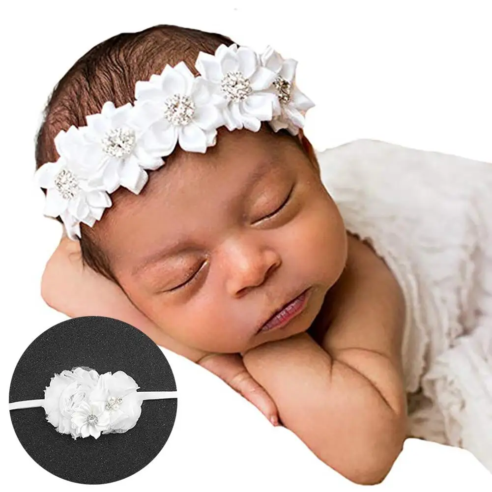 

Toddler Baby Girls Faux Flower Pearl Baptism Headband Headdress Photo Props for baby dress