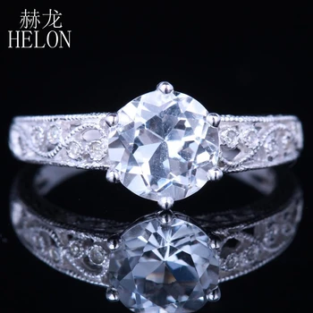 

HELON Solid 10k White Gold Flawless Round 2.12ct Natural White Topaz Diamond Ring Women Wedding Art Deco Style Fine Jewelry Ring