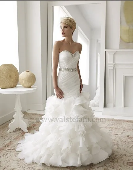 

Free shipping new fashion 2013 elegant beaded belt finished sweetheat organza Mermaid wedding dresses with crystal bridal gowns