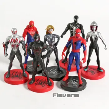 

Spider Man Into The Spider-Verse Toys Miles Morales Peter Parker Gwen Stacy Spiderman PVC Figures 7pcs/set