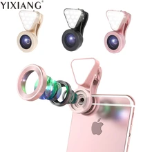 

3 in 1 Lens Fill Light 140 Degree 0.4X-0.6X Wide Angle 15X Macro Lens Clip-on Cell Phone Camera Lenses Kit for iPhone Samsung