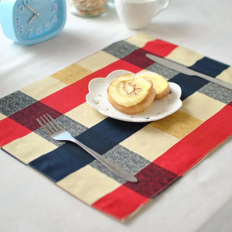 Linen Placemats Table Rectangle Plaid Placemat Wedding Home Decoration