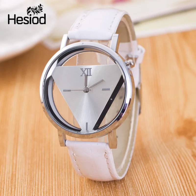 Hesiod дизайн модные женские часы Элегантные полые треугольные часы модные женские тонкий кожаный ремешок кварцевые часы