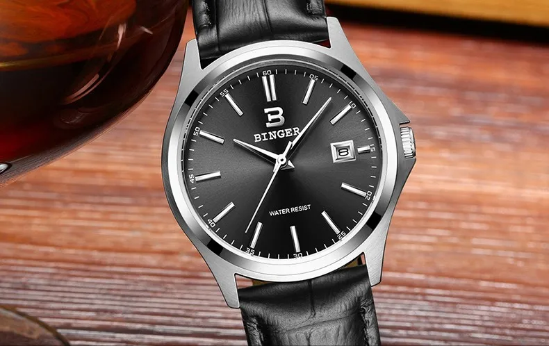 High Quality BINGER Fashion Simple Quartz Watch For Men Brand Casual Leather Wristwatches Relogio Masculino Original Box B-3052M