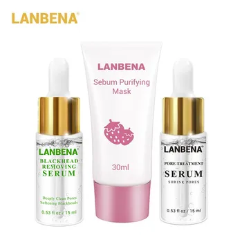 

LANBENA Strawberry Blackhead Remover Mask + Pore Strip Essence Black Mask Peel Off Mask Peeling Acne Treatment Nose Mask 3PCS