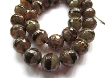 

high quality 5strands 8 10 12mm Tibetant Agate Gem Round Ball Faceted Triangle Eyes Evil brown grey Loose Bead