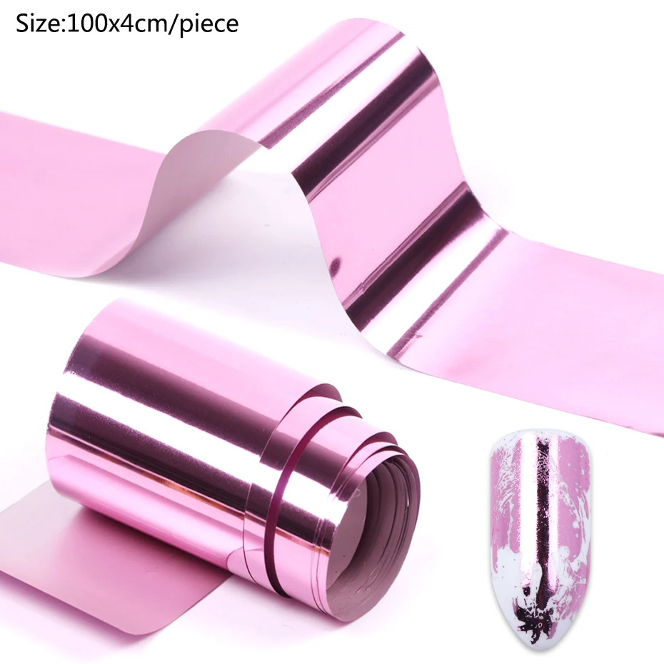 1Roll Metallic Nail Foil Sticker Rose Gold Sliver Laser Metal Transfer Slider Holographic Starry Adhesive Decal Manicure LA996-3 (4)