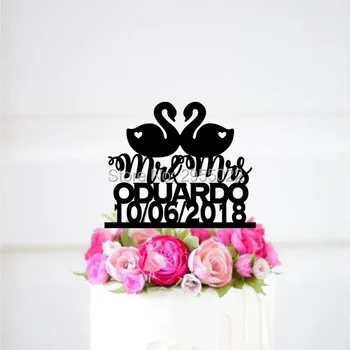 

Custom Rustic Wedding Cake Topper,Black Swan Cake Topper,Mr and Mrs Topper With Last Name,Wedding Decoration