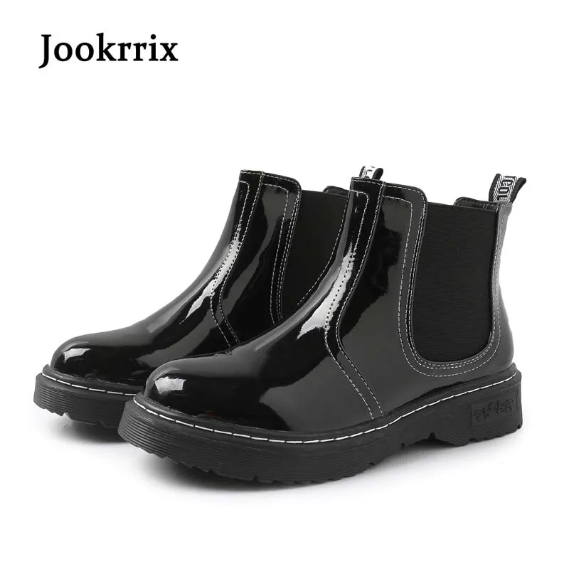 

Jookrrix New Autumn Winter Fashion Retro Boots Lady Shoes Women Silp On Shoes Black Western Style Warm Chelsea Boots Pu Leather