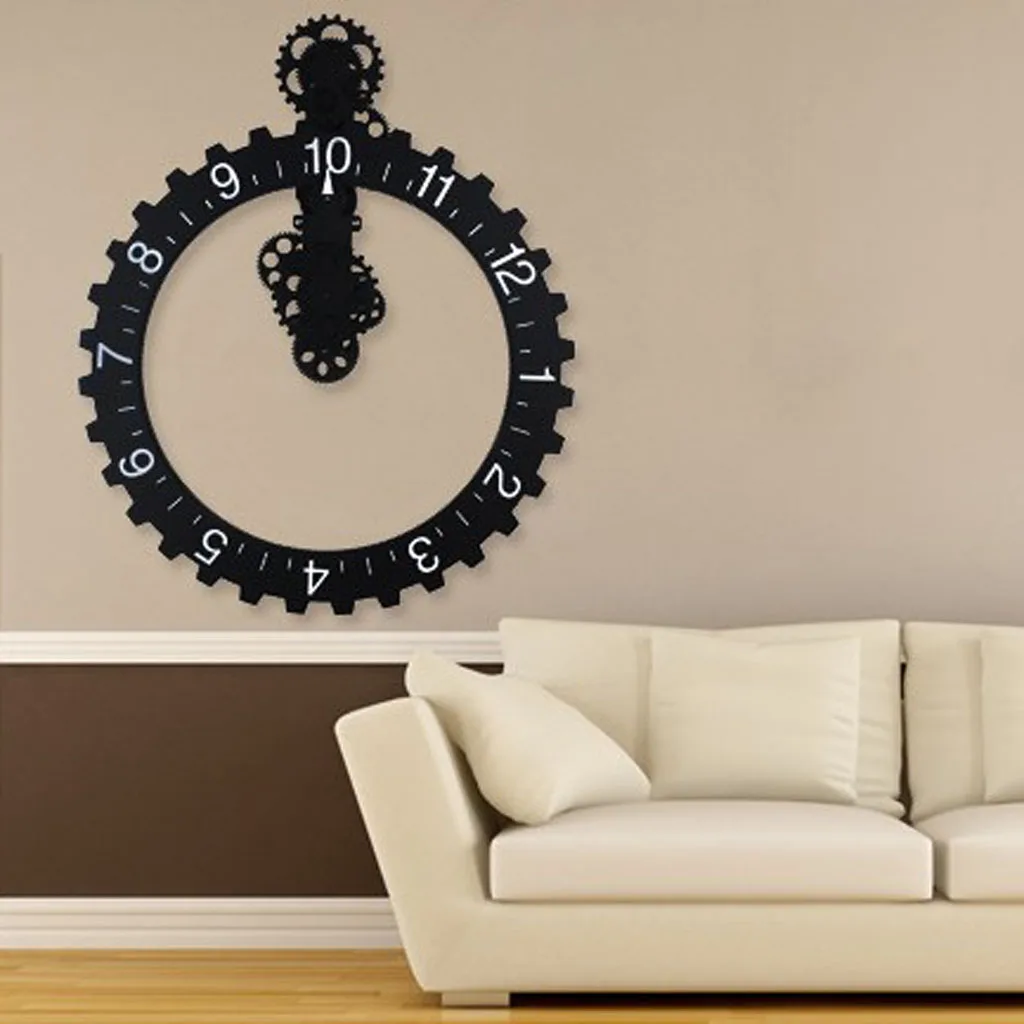 3D DIY Large Wall Rotary Gear Clock Mechanical Calendar Decorative Clock Black for Home Room Decor Office Cafe Display