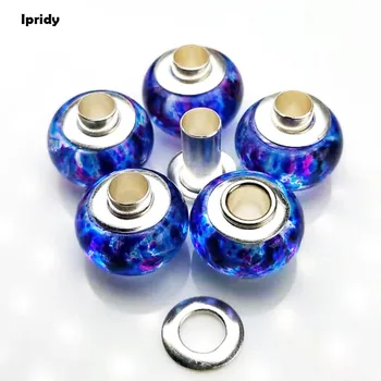 

20PCS/lot 14x10mm Transparent Color Rondelle,European Large Hole Glass Beads with Silver Brass Pipe Core for Diy Charm Bracelet