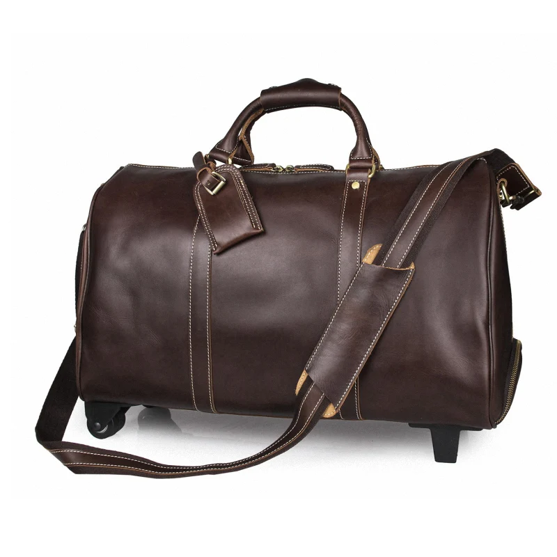 

New Men's Genuine Leather Travel Bag Vintage Cow Leather Luggage Bag Travel Duffle Large Capacity Trolley Luggage Bag