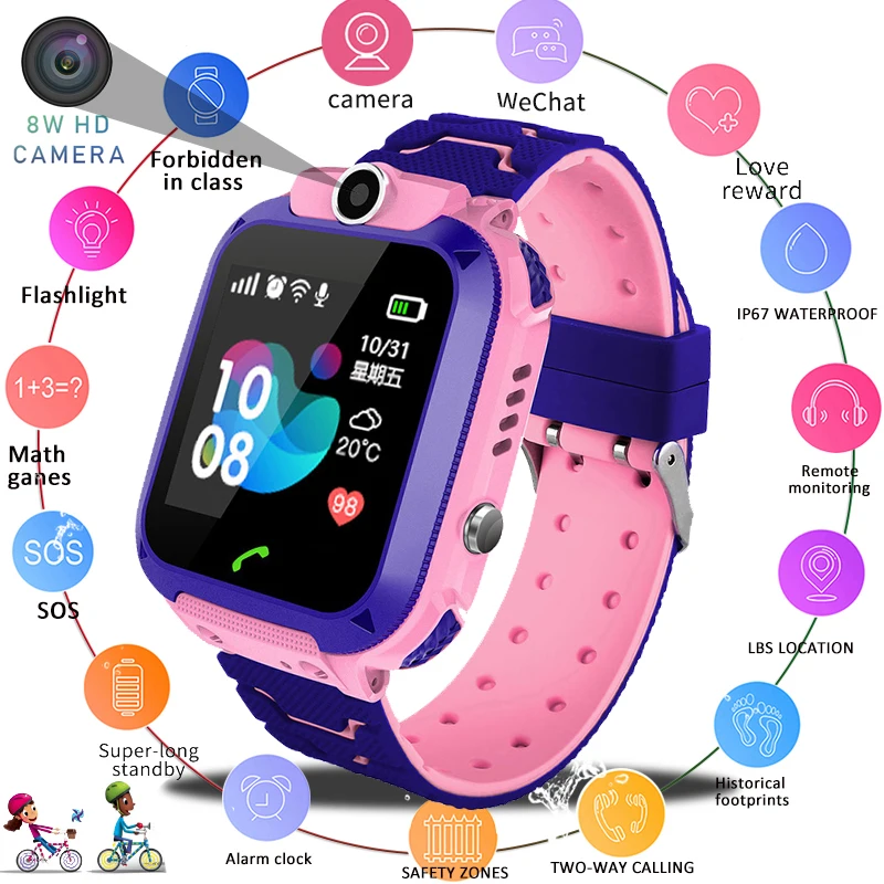 LIGE New Smart Watch LBS Children Smart Watch SOS Call Location Finder Locator Tracker Antilost Children Baby Watch Kids Watch