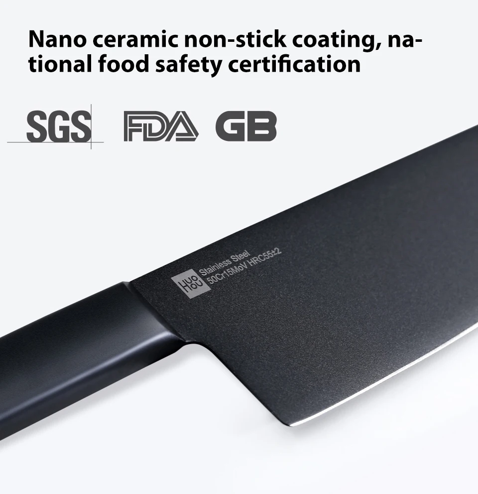 Original Xiaomi Mijia Huohou Cool Black Kitchen Non-Stick Knife Stainless Steel Knife Set 307mm Slicing Knife +298mm Chef Knife  (5)