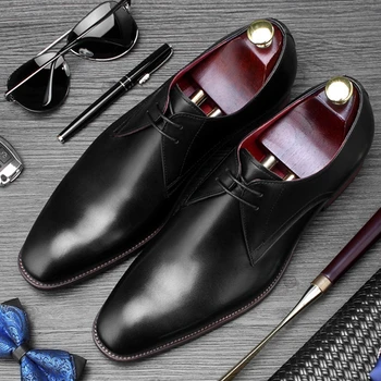

Classic Derby Man Formal Dress Party Shoes Genuine Leather Wedding Footwear Basic Men's Square Toe Goodyear Welted Flats SS479