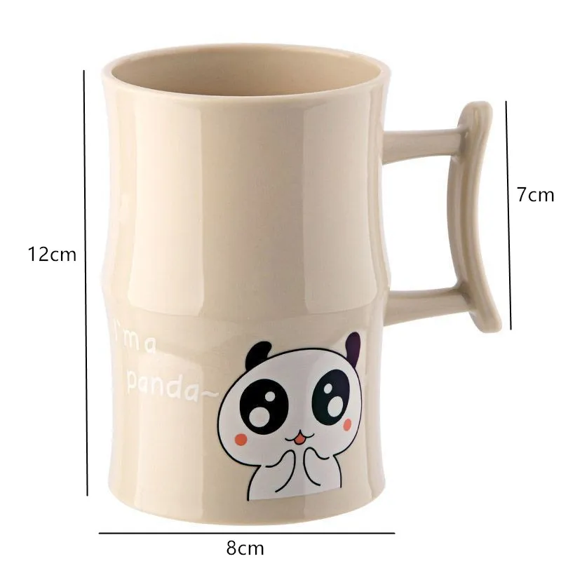 

Nordic 3 Colors Plastic Cartoon Wash Cup High Quality PP Creative Bamboo Shape Children Brushing Cup Panda Mouth Mug Couple Cup