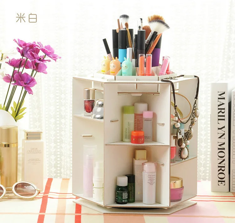 Stay Gold 360 Degree Rotating Cosmetic Case Desktop Wood Storage Box Diy Cosmetics Make Up Organizer Makeup Organizer