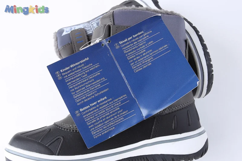 Mingkids высокие теплые ботинки обувь для мальчиков зима весна осень сноубутсы для детей с прорезиненной основой детская обувь с мембранной технологией мех с овчинным волокном и отражателями Серый