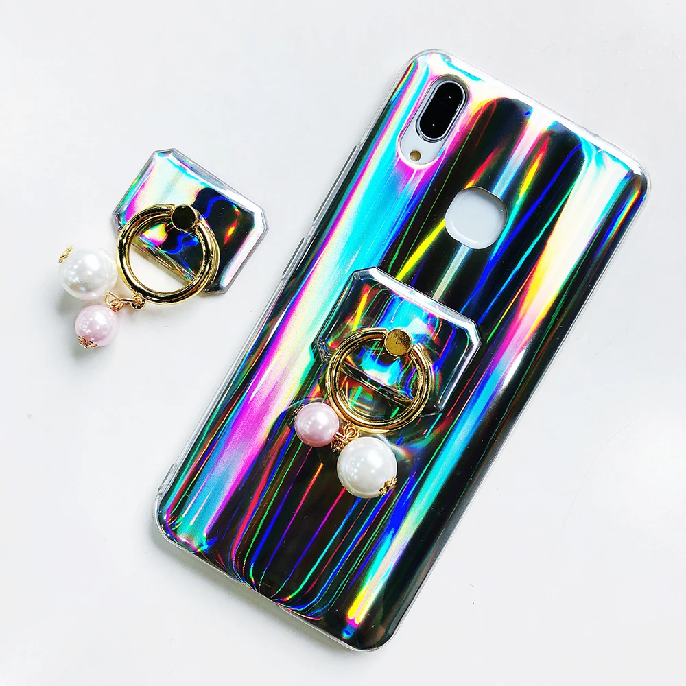 Чехол для Xiaomi Mi8 Mi5X MiA1 Mi6pro класса люкс Лазерная Аврора градиент Цвет кольцо с