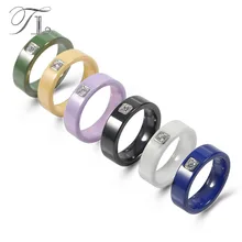 

TL 6 Colors Simple Design Ceramic Men's Rings Silver Base Setting Cubic Zircon Ceramic Rings Exquisite Wedding Rings For Women