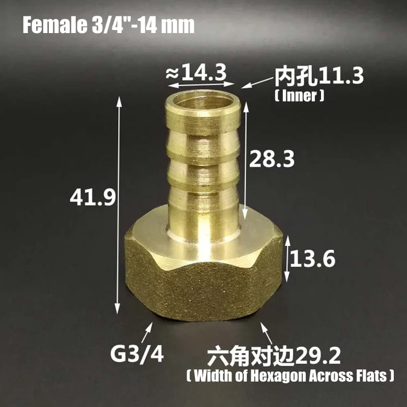 1 шт. 3/" 1" гнездовой резьбовой Соединитель 8~ 32 мм латунные соединители пагода для полива шланга фитинги для газовых труб адаптер медные соединения - Цвет: 3l4 Female-14mm