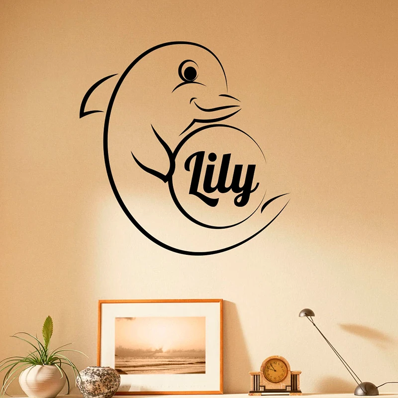 

Dolphin Vinyl wall stickers For kids room Cute Personalised Name Removeable Decal Bedroom Custom Name Decor ZX279