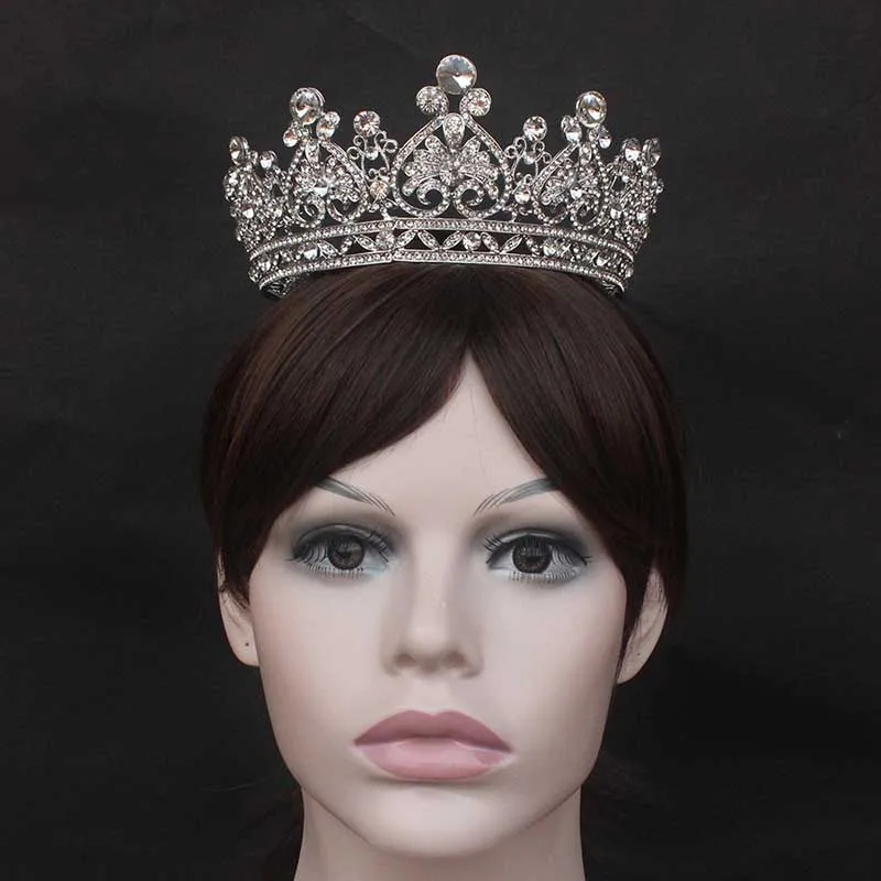 FORSEVEN Large Full Circle Rhinestones Bride Tiaras Queen Princess Pageant Crown Wedding Bridal Dia