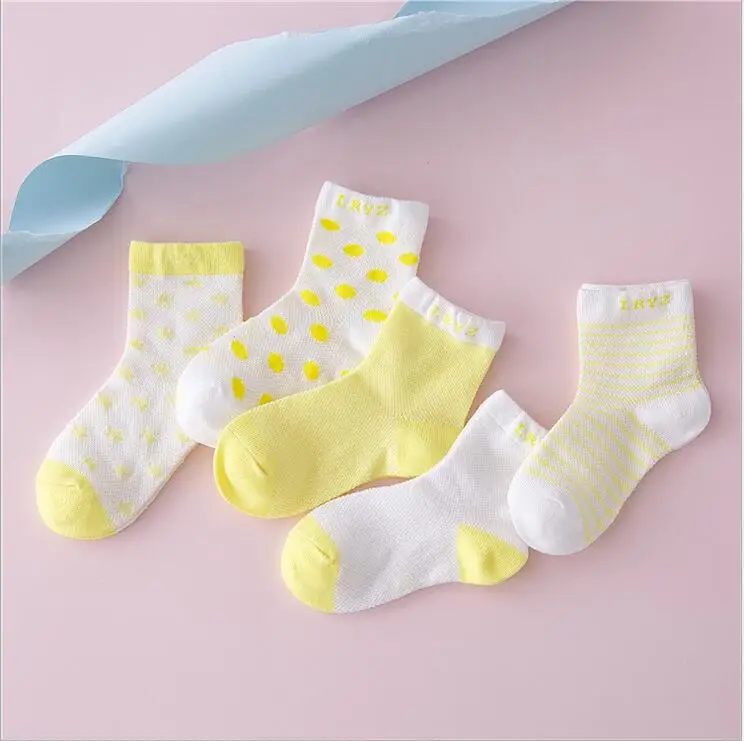 5 шт./лот; комплект Хлопковых Носков для новорожденных; носки для маленьких мальчиков и девочек; нескользящие летние носки для От 0 до 1 года; Bebe - Цвет: yellow for 0 to1 age