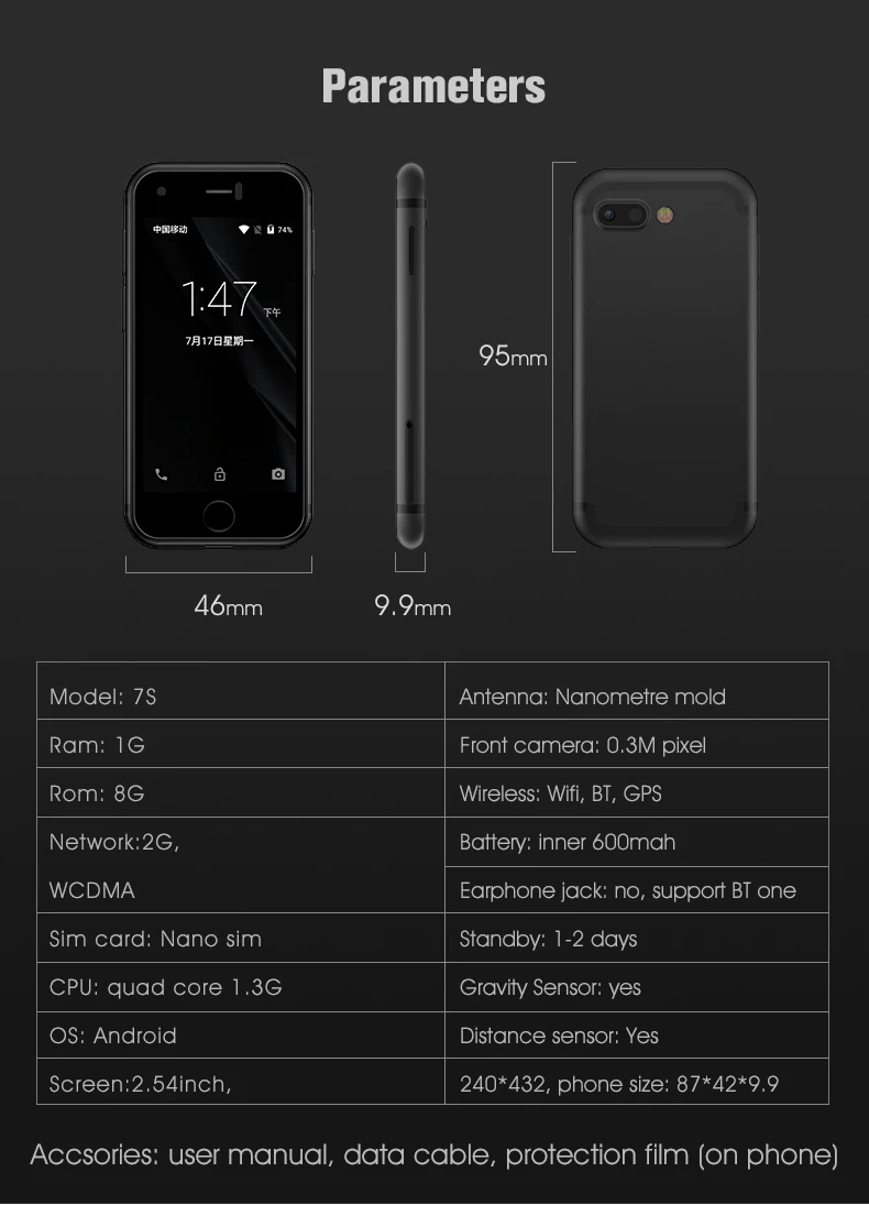 Супер Мини Android смартфон SOYES 7S 8S I8 MTK четырехъядерный 1 Гб+ 8 Гб 5,0 Мп Dual SIM мобильный телефон X Redmi золотой цвет