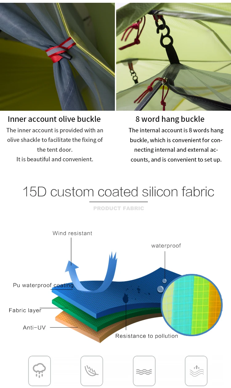 3F UL шестерни зеленый и белый 3 палатка для кемпинга сезонная 15D нейлон Fabic двухслойная водостойкая палатка для 2 человек