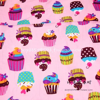 

140*50cm 1pc Cake Fabric 100%Cotton Fabric Patchwork Telas,Pink Sweet Cup Cake Printed Fabric Diy Sewing Baby Clothing Quilting