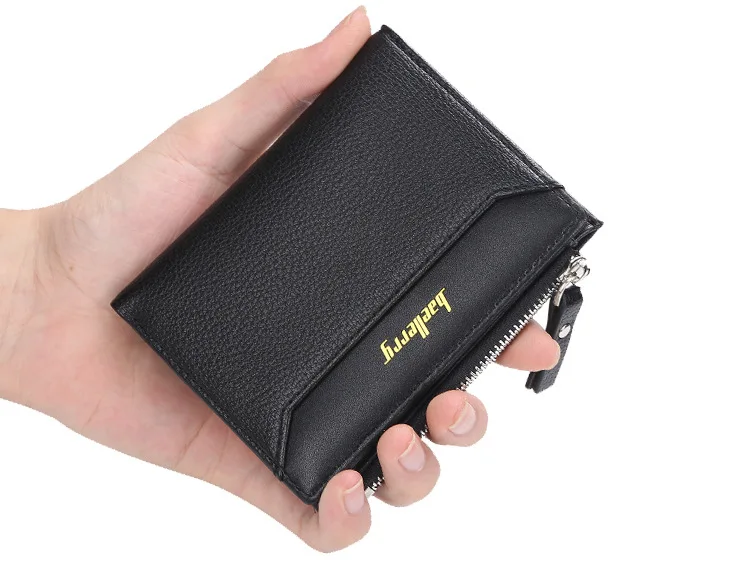 Baellerry Men Short Wallets Card Holder Solid Fashion Zipper Men Leather Purse Coin Pocket High Quality Male Purse