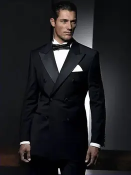 

Tailor Made Black Double Breasted Groom Tuxedos 2 Pieces Slim Fit Mens Wedding Prom Dinner Suits Jacket+Pants blazer masculino