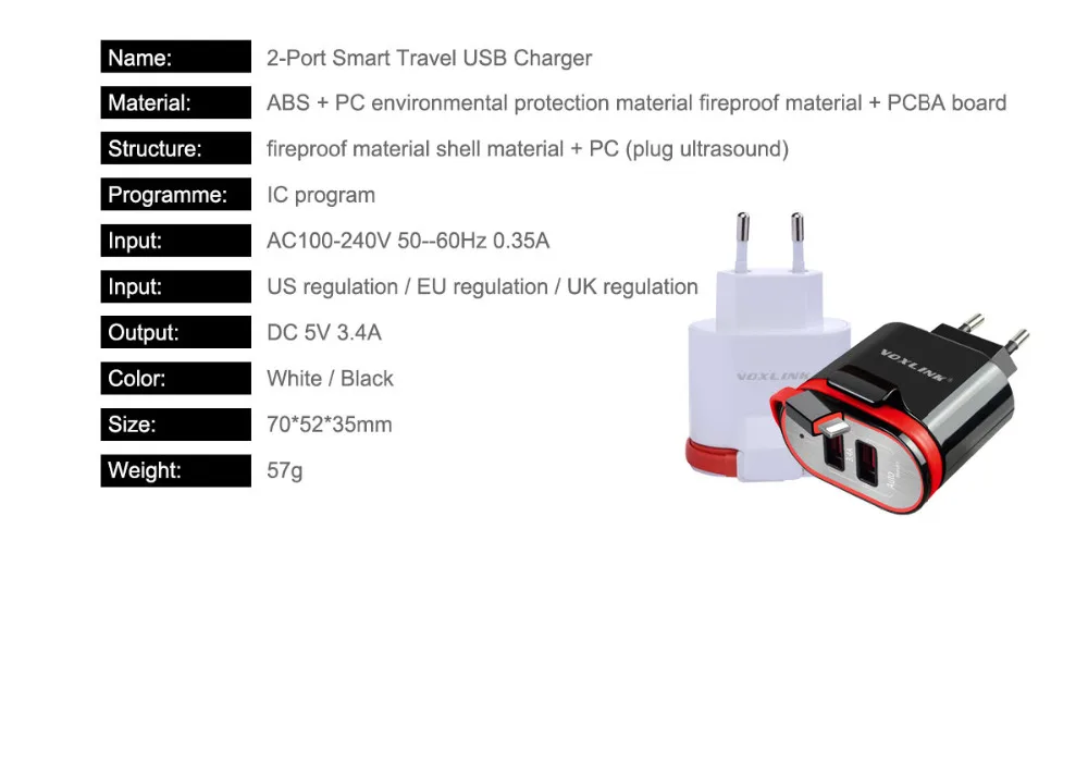 VOXLINK Универсальный двойной Порты и разъёмы USB Зарядное устройство 5V 3.4A USB для путешествий быстро Зарядное устройство с 8 pin USB кабель для передачи данных для iPhone 7 6s плюс 5S iPad