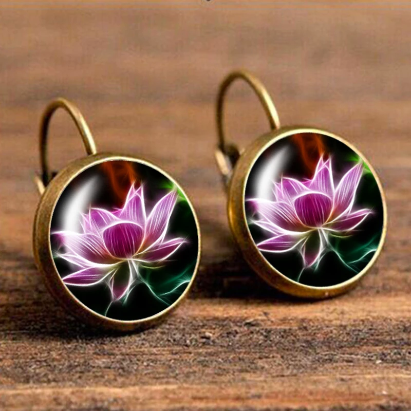 

SUTEYI Henna yoga fashion earrings jewelry mandala flower handmade earring om symbol zen buddhism glass dome cabochon earings
