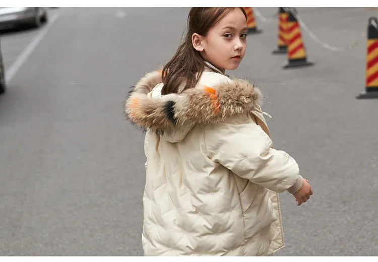 New Fashion 2018 white duck down jackets girls winter coat for boys warm tops clothing fur hooded long coat for kids outerwear (1)
