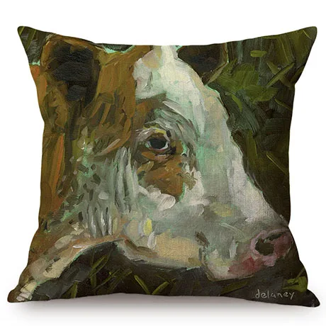 3D Cattle Cow European Style Oil Painting Art Farm Animal Print Home Decor Throw Pillow Case Cotton Linen Car Sofa Cushion Cover K90-3