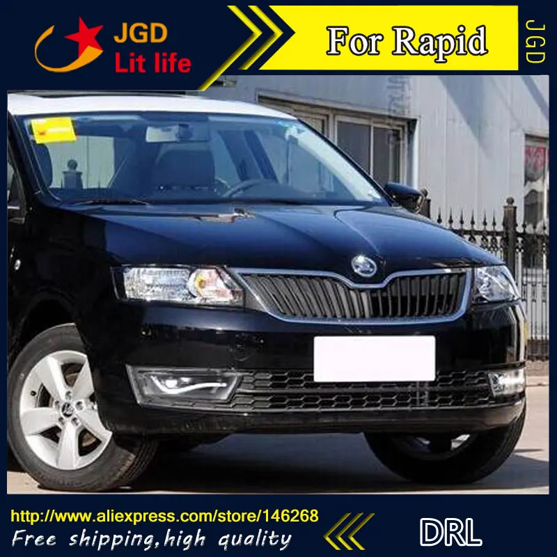 Free shipping 12V 6000k LED DRL Daytime running light for Skoda Rapid 2013 2014 fog lamp frame Fog